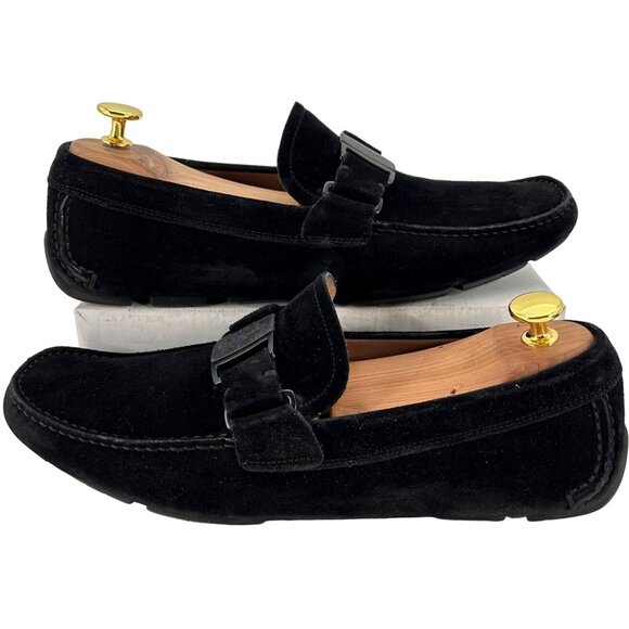 Salvatore Ferragamo Men size 8 Black Suede Bit Driving Loafers Dress Shoes Italy - Picture 8 of 12